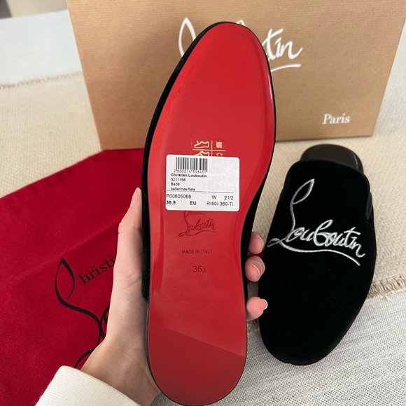 NEW CHRISTIAN LOUBOUTIN NAVY COOLITO DONNA FLAT VELVET - Picture 2 of 7